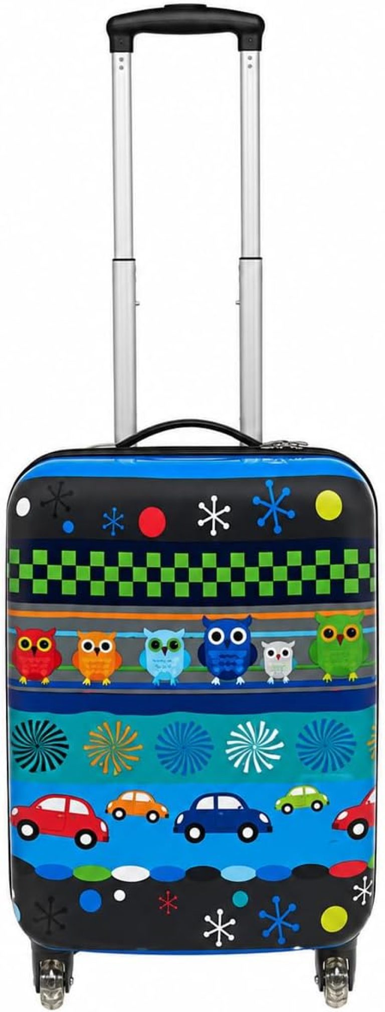 Snowball Valise Enfant imprimé Chouettes Voitures, Bagage Cabine garçon Petit Format 2 Roues en Polycarbonate, 27L, Coloris Bleu