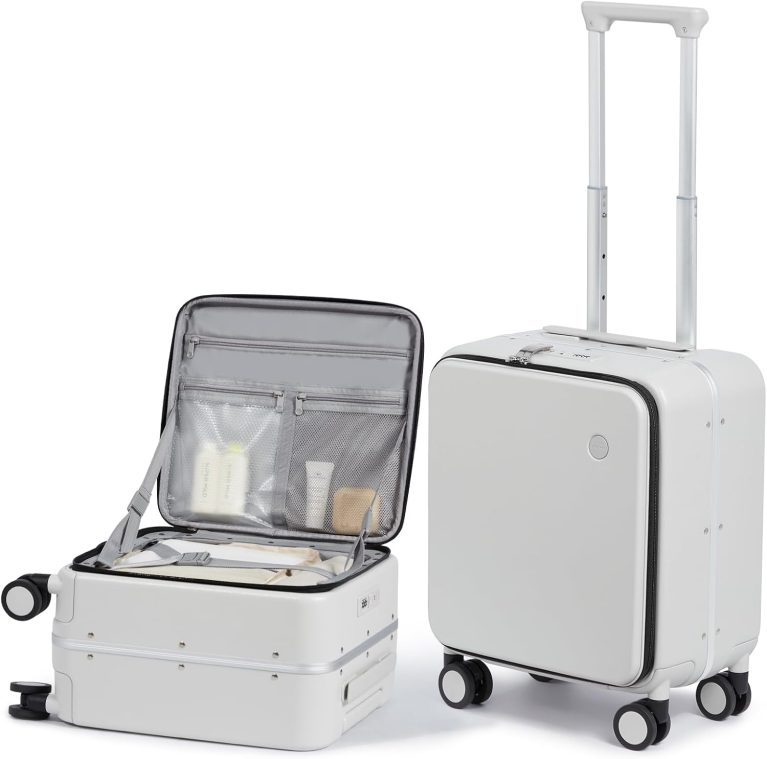 mixi Valise rigide en polycarbonate avec ouverture sur le dessus, Cadre en aluminium, Blanc fumé, 14-inch underseat