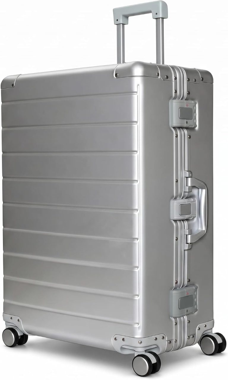 Quivora Valise 100% aluminium 26 pouces (71 cm), argent, roulettes doubles silencieuses 360°, serrure TSA intégrée